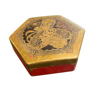 Vtg ArtStyle Chocolate Co Metal Footed Tin Art Deco Style Octagon Hinged Trinket